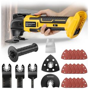 Cordless Oscillating Tool for Dewalt 20V Battery,6 Variable Speed Brushless-Motor Tool,22Pcs Oscillating Multi Tool Kit for Cutting Wood Drywall Nails Remove Grout & Sanding(Tools Only)