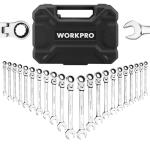 WORKPRO 22-Piece Ratcheting Wrench Set, Flex-Head Ratchet Combination Wrench Sets with Organizer Box, 72 Teeth, Metric 6-18mm & SAE 1/4-3/4"