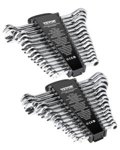 VEVOR Combination Wrench Set, 30-Piece Ratcheting Wrench Set with Organizer Rack, Cr-V Steel Wrench Set SAE 1/4" to 1", Metric 8 mm to 24 mm, Ideal for General Household, Garage, Workshop, Emergency
