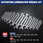 WORKPRO 22-Piece Ratcheting Wrench Set, Flex-Head Ratchet Combination Wrench Sets with Organizer Box, 72 Teeth, Metric 6-18mm & SAE 1/4-3/4"