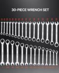 VEVOR Combination Wrench Set, 30-Piece Ratcheting Wrench Set with Organizer Rack, Cr-V Steel Wrench Set SAE 1/4" to 1", Metric 8 mm to 24 mm, Ideal for General Household, Garage, Workshop, Emergency