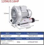 LLHBBSHYYDM Vortex Ring Blower, Regenerative Blower, Low Noise High-Pressure Industrial Vacuum Pump for Air Blowing Or Suction, 0.47HP 0.5HP 0.74HP 1.01HP 1.49HP(120W/0.16HP)