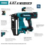 Makita XNB05Z 18V LXT® Lithium-Ion Brushless Cordless 2-1/2” Straight Finish Nailer, 16 Ga., Tool Only