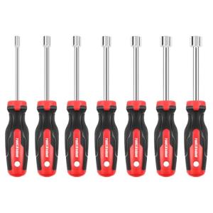 TOOLEAGUE 7Pcs SAE Nut Driver Set - 3/16, 1/4, 5/16, 11/32, 3/8, 7/16, 1/2 Inch, 3.5 Inch (1 Inch Hollow, 2.5 Inch Solid) Shaft Nut Driver with Pass Through Design