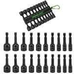 20-Piece Magnetic Nut Driver Set, Metric & SAE 1/4" Hex Shank, Drill Socket Set, Impact Driver Bit Set, Magnetic Bit Holder with Aluminum Alloy Snap Clip, Quick Change Tool