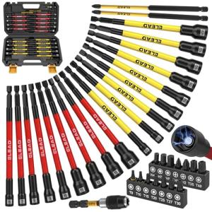 Magnetic Nut Driver Bit Set, 35-Piece Extra Long Nut Driver Set for Impact Drill, Metric & SAE, PH1 & PH2 Screwdriver Bits 1/4 Drive Shank Adapter Extension, Durable for Professional Projects