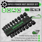 SWANLAKE 20PCS Power Nut Driver Set for Impact Drill, 1/4” Hex Head Drill Bit Set SAE and Metric