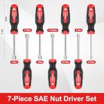 TOOLEAGUE 7Pcs SAE Nut Driver Set - 3/16, 1/4, 5/16, 11/32, 3/8, 7/16, 1/2 Inch, 3.5 Inch (1 Inch Hollow, 2.5 Inch Solid) Shaft Nut Driver with Pass Through Design