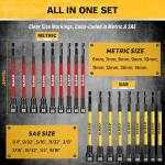 Magnetic Nut Driver Bit Set, 35-Piece Extra Long Nut Driver Set for Impact Drill, Metric & SAE, PH1 & PH2 Screwdriver Bits 1/4 Drive Shank Adapter Extension, Durable for Professional Projects