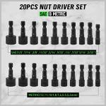 SWANLAKE 20PCS Power Nut Driver Set for Impact Drill, 1/4” Hex Head Drill Bit Set SAE and Metric
