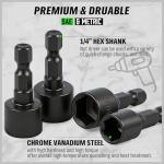 SWANLAKE 20PCS Power Nut Driver Set for Impact Drill, 1/4” Hex Head Drill Bit Set SAE and Metric