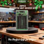 20-Piece Magnetic Nut Driver Set, Metric & SAE 1/4" Hex Shank, Drill Socket Set, Impact Driver Bit Set, Magnetic Bit Holder with Aluminum Alloy Snap Clip, Quick Change Tool