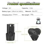 2 Packs Lithium 12V Batteries with a Battery Charger,1.5Ah Battery for 12V Cordless Power Tools,12V Battery Packs for Weed Eater,Sander,Cordless Drill,Buffer Polisher