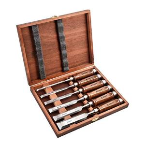 EZARC 6 Pieces Wood Chisel Tool Sets Woodworking Carving Chisel Kit with Premium Wooden Case for Carpenter Craftsman