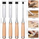 GREBSTK 4 Pcs Wood Chisel Set CRV Steel Bevel Sharp Edge Bench Chisels with Safety Caps for Woodworking and DIY Projects 1/4", 1/2", 3/4", 1"