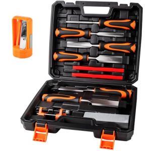 Yunziling 10Pcs Wood Chisel Sets, 6Pcs Premium Wood Chisels with Honing Guide, Sharpening Stone & Carpenter Pencils, Wood Carving Tools Kit for DIY & Professional Use (6-38mm)
