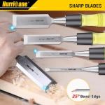 HURRICANE 4 Piece Wood Chisel Set for Woodworking. CR-V Steel Beveled Edge Blades with Safety Caps. Durable PVC High Impact Handle, for Precision Carving & DIY Projects (1/4", 1/2", 3/4", 1")