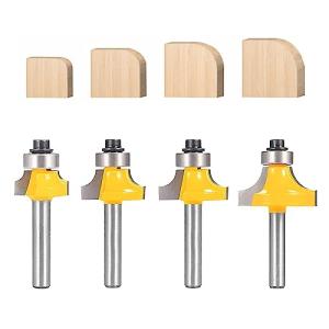 TOTOWOOD Roundover Router Bit Set，4pcs Router bit Set，1/4 inch Shank，Radius in 1/8", 1/4", 3/16", 5/16"，Bearing Guide for Rounding Edge bit (4pcs Roundover Router Bit)