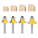 TOTOWOOD Roundover Router Bit Set，4pcs Router bit Set，1/4 inch Shank，Radius in 1/8", 1/4", 3/16", 5/16"，Bearing Guide for Rounding Edge bit (4pcs Roundover Router Bit)