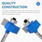 Newdeli Rabbet Router Bit Set 1/4 Inch Shank - 4Pcs Rabbeting Router Bits（1/8",1/4",3/8", 1/2" Height） with 6 Bearings Set (3/8", 1/2", 5/8", 3/4", 7/8", 1-1/8" Bearings) - Wood Biscuit Slot Cutters