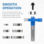 Newdeli Rabbet Router Bit Set 1/4 Inch Shank - 4Pcs Rabbeting Router Bits（1/8",1/4",3/8", 1/2" Height） with 6 Bearings Set (3/8", 1/2", 5/8", 3/4", 7/8", 1-1/8" Bearings) - Wood Biscuit Slot Cutters