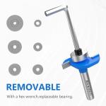 Newdeli Rabbet Router Bit Set 1/4 Inch Shank - 4Pcs Rabbeting Router Bits（1/8",1/4",3/8", 1/2" Height） with 6 Bearings Set (3/8", 1/2", 5/8", 3/4", 7/8", 1-1/8" Bearings) - Wood Biscuit Slot Cutters