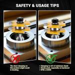 Junreox 2PCS Tongue and Groove Router Bit Set, 3rd Gen. 1/4 Shank Router Bits for 3/4" Stock, 1/2" Cutting Depth, Adjustable 3 Teeth Shaker Cabinet Door Router Bits for Woodworking, Milling, Cutting