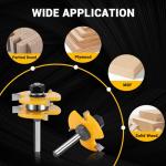 Junreox 2PCS Tongue and Groove Router Bit Set, 3rd Gen. 1/4 Shank Router Bits for 3/4" Stock, 1/2" Cutting Depth, Adjustable 3 Teeth Shaker Cabinet Door Router Bits for Woodworking, Milling, Cutting