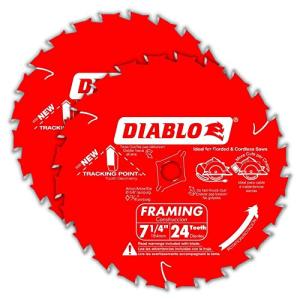 Diablo Tracking Point 7-1/4 in. 24-Tooth Circular Saw Blades – 2-Pack - Tico Carbide, Smooth Cutting, Low Vibration, Non-Stick Coating – D0724VPX