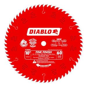 Diablo Fine Finish Saw Blade for Wood - Ultra-Smooth Cuts, 60 Hi-ATB Teeth, 10" Diameter, .098" Kerf, 5/8" Arbor - D1060X