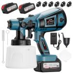 Paint Sprayer, 650W Cordless with 2 X 4000mAh 21V Battery, All Copper Motor 6 Nozzles & 3 Spray Modes, 1400ml Container, Paint Sprayer Gun for House Painting, Ideal for Fence Cabinets Wall