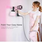 Paint Sprayer, 700W HVLP Paint Spray Gun with Cleaning & Blowing Joints, 4 Nozzles and 3 Patterns, Easy to Clean, for Furniture, Cabinets, Fence, Walls, Door, Garden Chairs etc. VF803 Pink