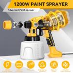 Paint Sprayer, Cosyjazz 1200W HVLP Spray Paint Gun with 5 Nozzles & 3 Spray Patterns, Adjustable Flow Control, 1400ml Container & Cleaning Tools, for House Painting, Fences, Cabinets, Walls etc.