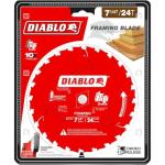Diablo Framing Saw Blade for Wood - 7-1/4" x 24-Tooth, Thin Kerf, Anti-Vibration, Long Life for Framing & Pressure-Treated Wood, Tracking Point Tooth Design - Pack of 10 - D0724A
