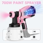 Paint Sprayer, 700W HVLP Paint Spray Gun with Cleaning & Blowing Joints, 4 Nozzles and 3 Patterns, Easy to Clean, for Furniture, Cabinets, Fence, Walls, Door, Garden Chairs etc. VF803 Pink