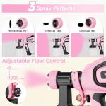 Paint Sprayer, 700W HVLP Paint Spray Gun with Cleaning & Blowing Joints, 4 Nozzles and 3 Patterns, Easy to Clean, for Furniture, Cabinets, Fence, Walls, Door, Garden Chairs etc. VF803 Pink