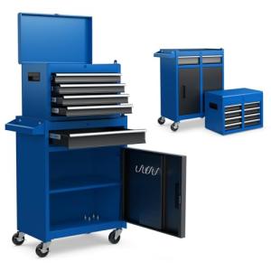 Goplus Rolling Tool Chest, 5-Drawer Tool Box Organizer w/Lockable Wheels & Sliding Drawers & Detachable Top & Adjustable Shelf, Tool Storage Cabinet for Garage Workshop (Blue)