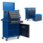 Goplus Rolling Tool Chest, 5-Drawer Tool Box Organizer w/Lockable Wheels & Sliding Drawers & Detachable Top & Adjustable Shelf, Tool Storage Cabinet for Garage Workshop (Blue)