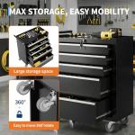 IDEALHOUSE Rolling Tool Chest, 5 Drawers Tool Storage Cabinet, Toolbox with Wheels, Portable Tool Cabinet Organizer with Locking System & Drawer Liners, Tool Storage Cart for Garage, Workshop, Black