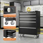IDEALHOUSE Rolling Tool Chest, 5 Drawers Tool Storage Cabinet, Toolbox with Wheels, Portable Tool Cabinet Organizer with Locking System & Drawer Liners, Tool Storage Cart for Garage, Workshop, Black