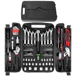 TLGREEN 95 Piece Tool Set, Tool Kit, Mechanics Tool Set, Portable Toolbox with Adjustable Wrench Pliers Socket Bits, with Plastic Toolbox, for House Apartment Garage (Red)