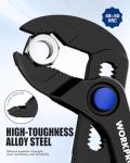 WORKPRO Mini Water Pump Pliers, 4-Inch Groove Joint Pliers, Fast Adjustable Tongue and Groove Pliers with 15-Position Push-Lock, V-Jaw for Multi-Surface Grip, Ideal for Tight Spaces and Versatile Use