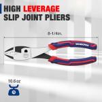 WORKPRO 8” Slip Joint Pliers Tool, Large Soft Grip,Rust Prevention Finish, 3-Zone Serrated Jaw Forged from High Carbon Steel for Maximum Grip