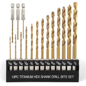 COMOWARE 16-Piece Titanium Twist Drill Bit Set