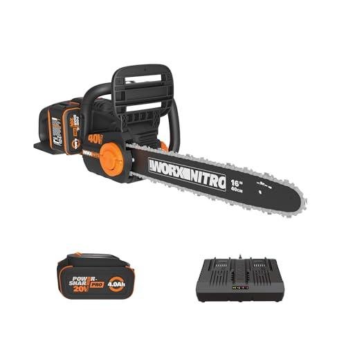 Worx Nitro 40V 16" Cordless Brushless Chainsaw 4.0 Ah Battery and Charger Included WG385