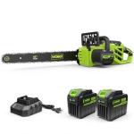 WORKIT 16 Inch Electric Chainsaw, 40V Brushless Chain Saw Cordless with 2×4.0Ah Batteries, Tool-Free Chain Tension, Auto Oiling, Battery Chainsaw for Tree Trimming, Wood Cutting, Yard Work