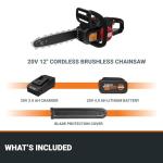 Worx Nitro 20V 12" Cordless Brushless Chainsaw 4.0 Ah Battery and Charger Included WG350