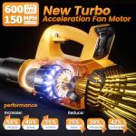 Leaf Blower Cordless Compatible with dewalt 20V Max Battery(Battery Not Included),600CFM Brushless Handheld Electric Leaf Blower for Lawn Care, Patio, Yard, Dust & Snow Blowing, 6 Speed Mode