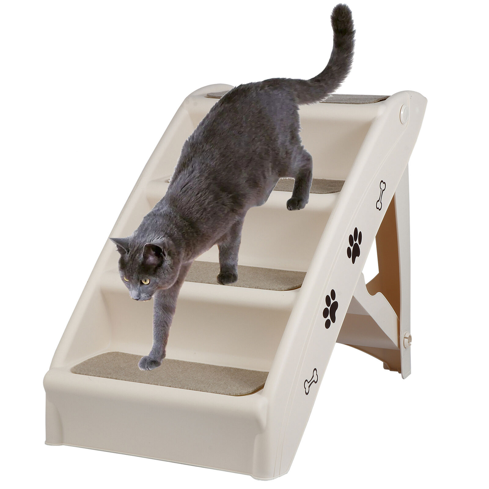 Foldable Dog Stairs with Support Frame and Non-Slip Steps