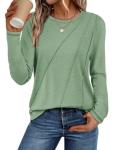 ATHMILE Women's Pleated Long Sleeve Casual Top